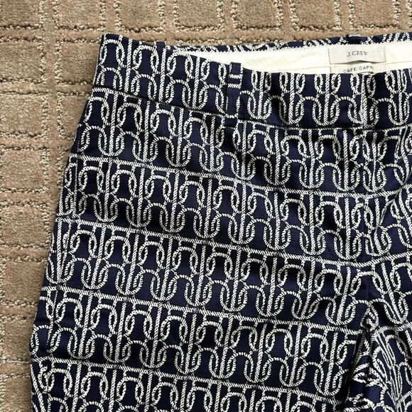 J Crew Cafe Cropped Ankle Pants Women's 8 Navy Blue White Rope Nautical Sailor - Picture 3 of 9